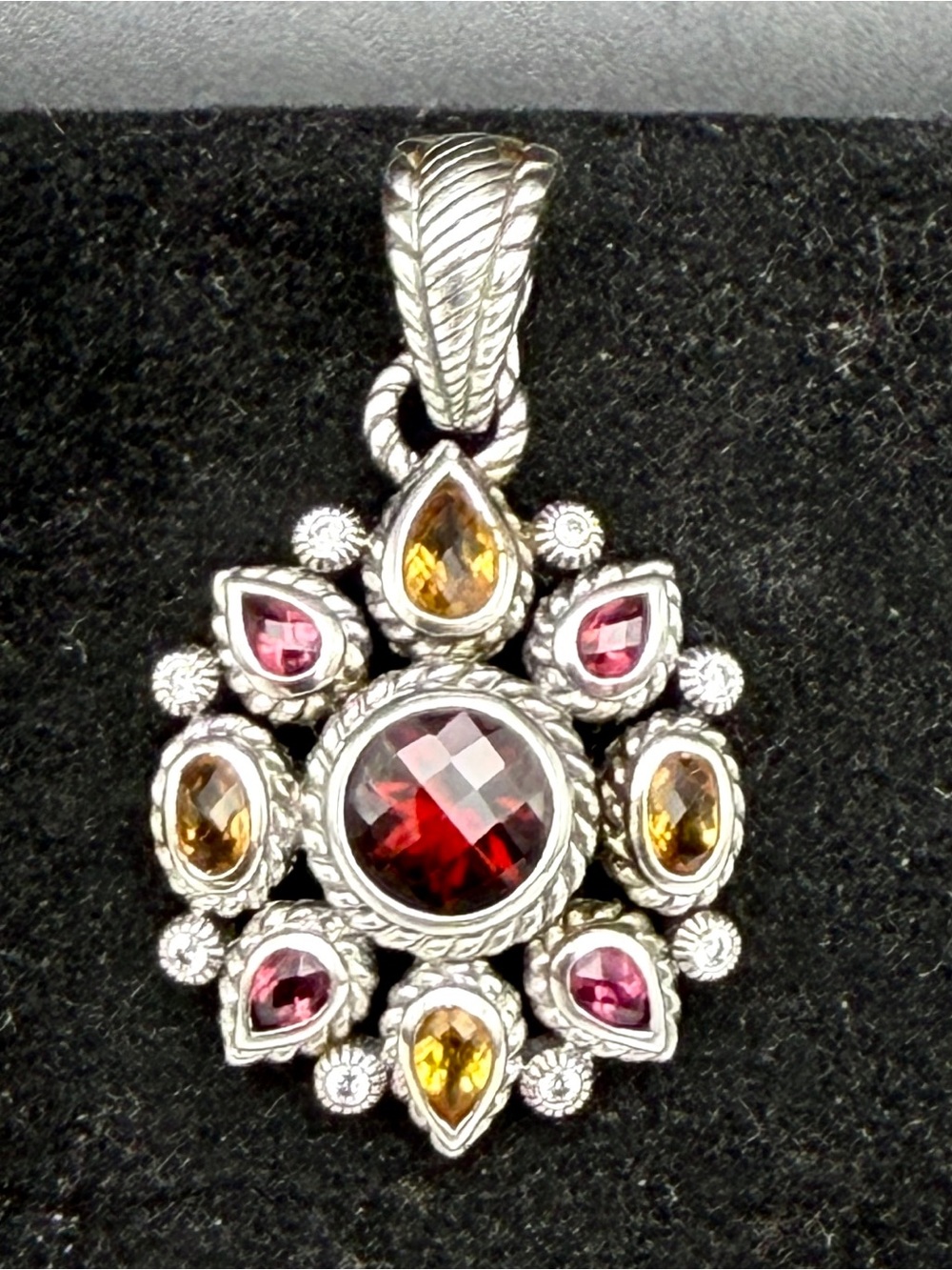 Judith Ripka Sterling Silver Multi-Gem Pendant with Red, Pink and Amber Stones